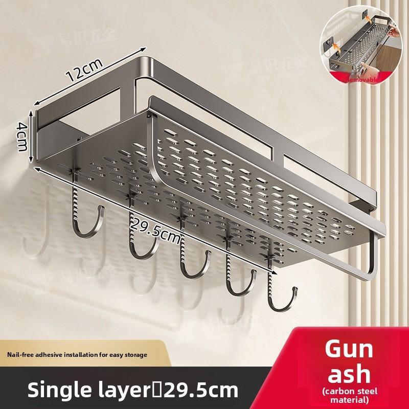 Modern Layer Aluminum Bathroom Shelf With Oxidized Finish And Hanging Hooks For Home Use