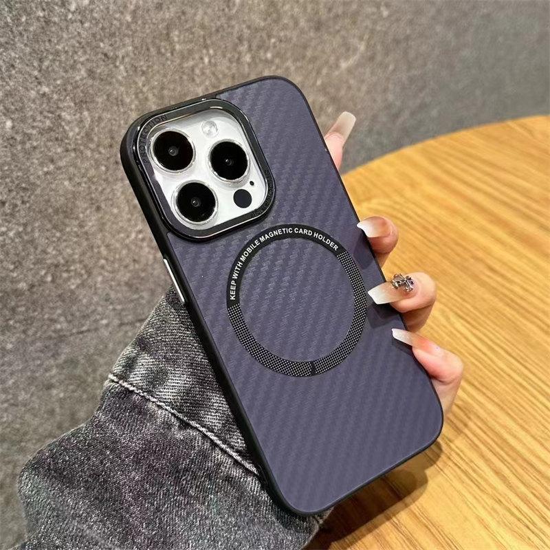Luxury Carbon Fiber Magnetic Wireless Charging Case for iPhone 15 Pro Max 14 13 12 Pro Men's Fall Protection Cover