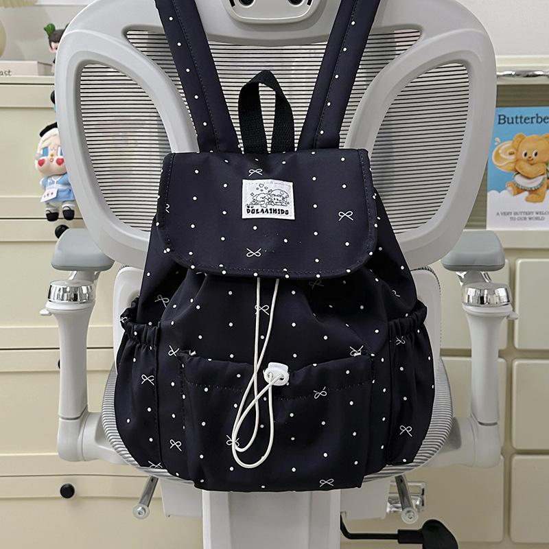 Schoolbag Bow Polka Dot Strap Backpack Female College Style College Student Commuter School Bag Niche Leisure Travel Small Backpack