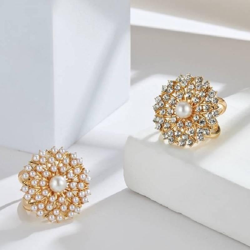 Trendiger Perlenbesetzter Floraler Schalring Elegantes Legierungs-Schmuckstück für Damen