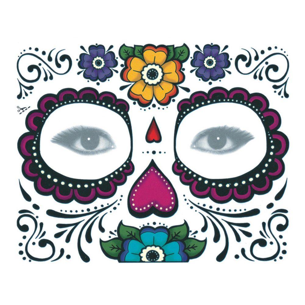 Pop Face Decal Waterproof Halloween Dress Up Day Of The Dead Temporary Stickers Facial Makeup
