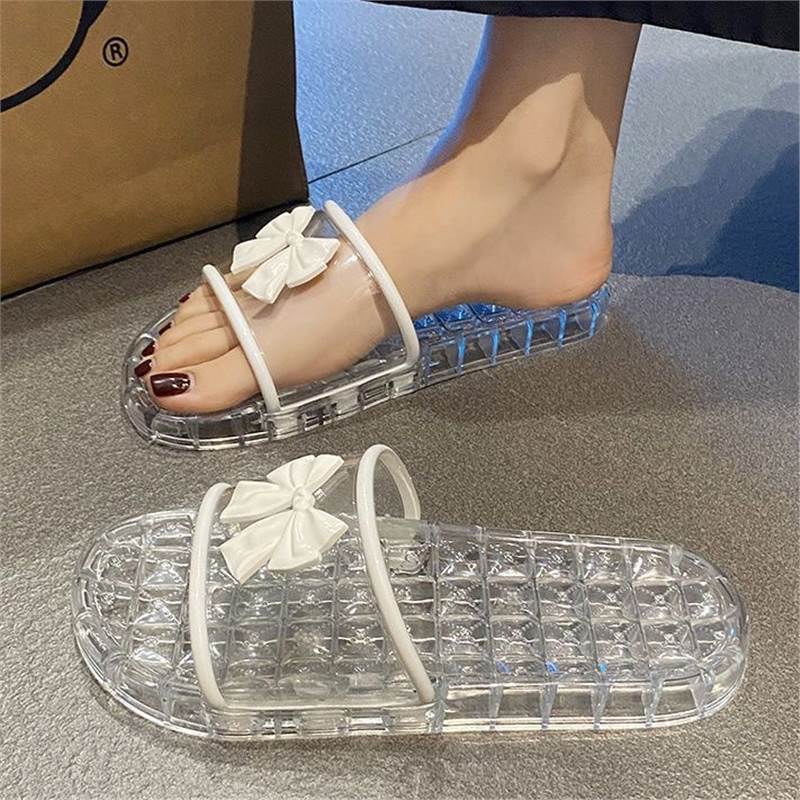 Crystal bow slippers transparent outer wear summer home indoor bathing non-slip cool slippers