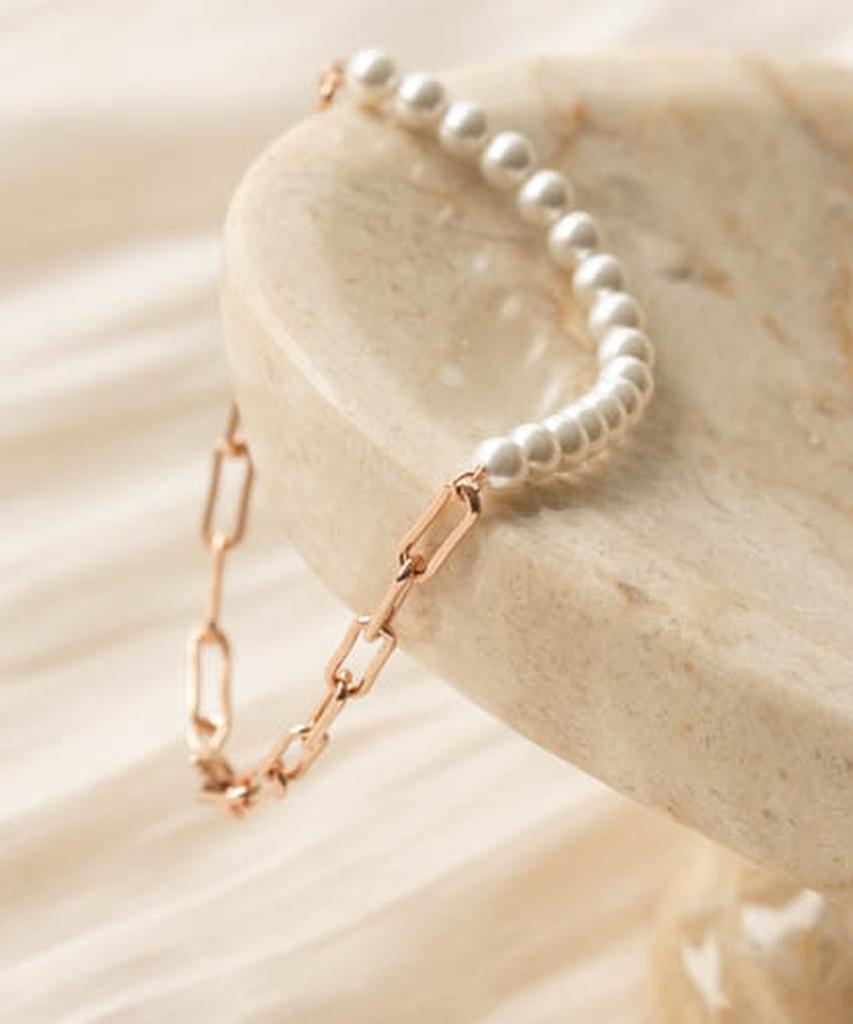 Alleun Silver 925 Chain Link Pearl Silver Bracelet