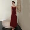 Lady Strappy Dress Spaghetti Strap Sleeveless Tight Waist Slim Fit Backless Dress-up Low-cut Ankle Length Women Vest Dress Female Clothes