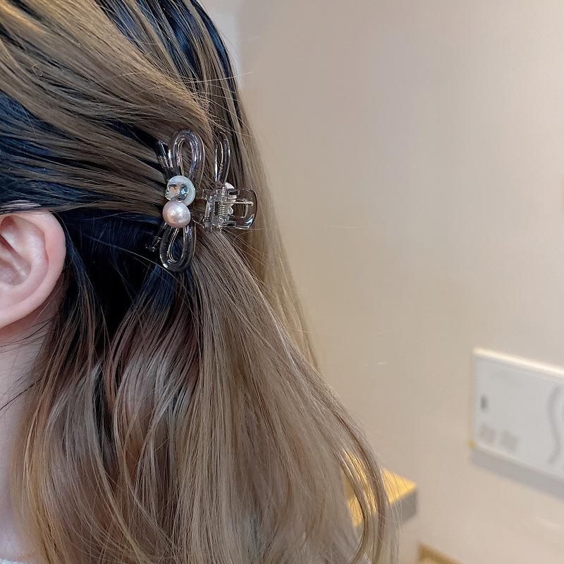 Temperament Versatile Acrylic Bow Grab Clip Women's Back of Head High Sense Crystal Medium Half Tie Hairpin