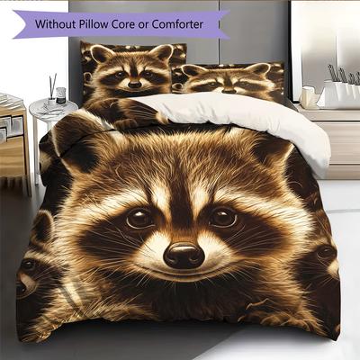 Raccoon Pattern Bedding Home Decoration Birthday Gift (1 * Duvet Cover + 2 * Pillowcase, Without Core)