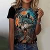 3D Gedrucktes Tier T-Shirt Für Damen Lustiges Wolfsmuster T-Shirts Sommer Neu Harajuku T-Shirts Y2k Oberteile Locker Kurzarm Kleidung