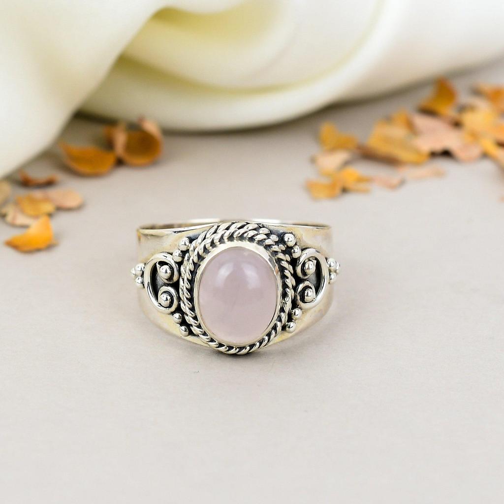 925 Sterling Silver Rose Quartz Gemstone Ring For Women