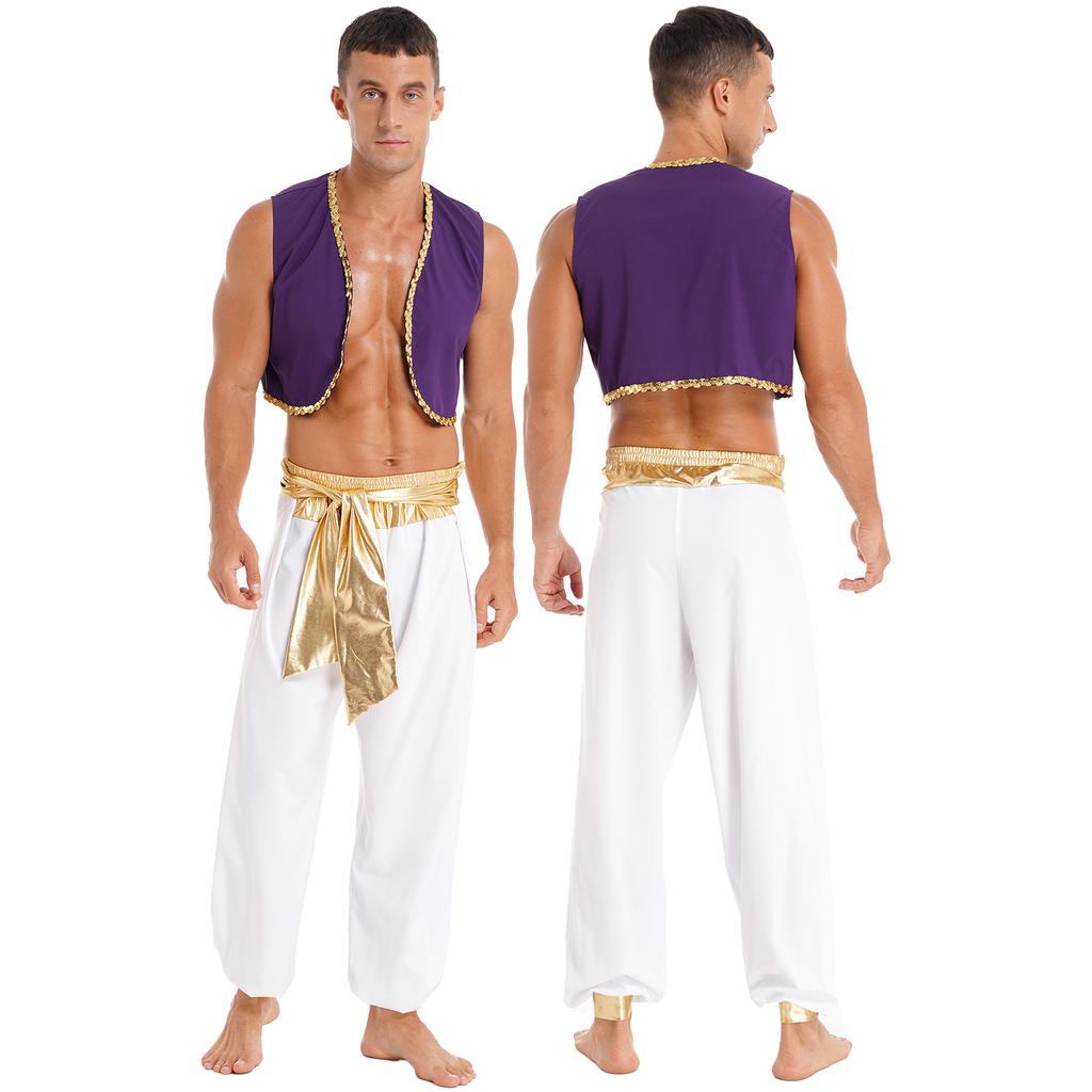 Männer Halloween Arabischer Prinz Kleidung Weste Tops mit Gürtel Pumphose Hosen Kostüm Ball Outfits