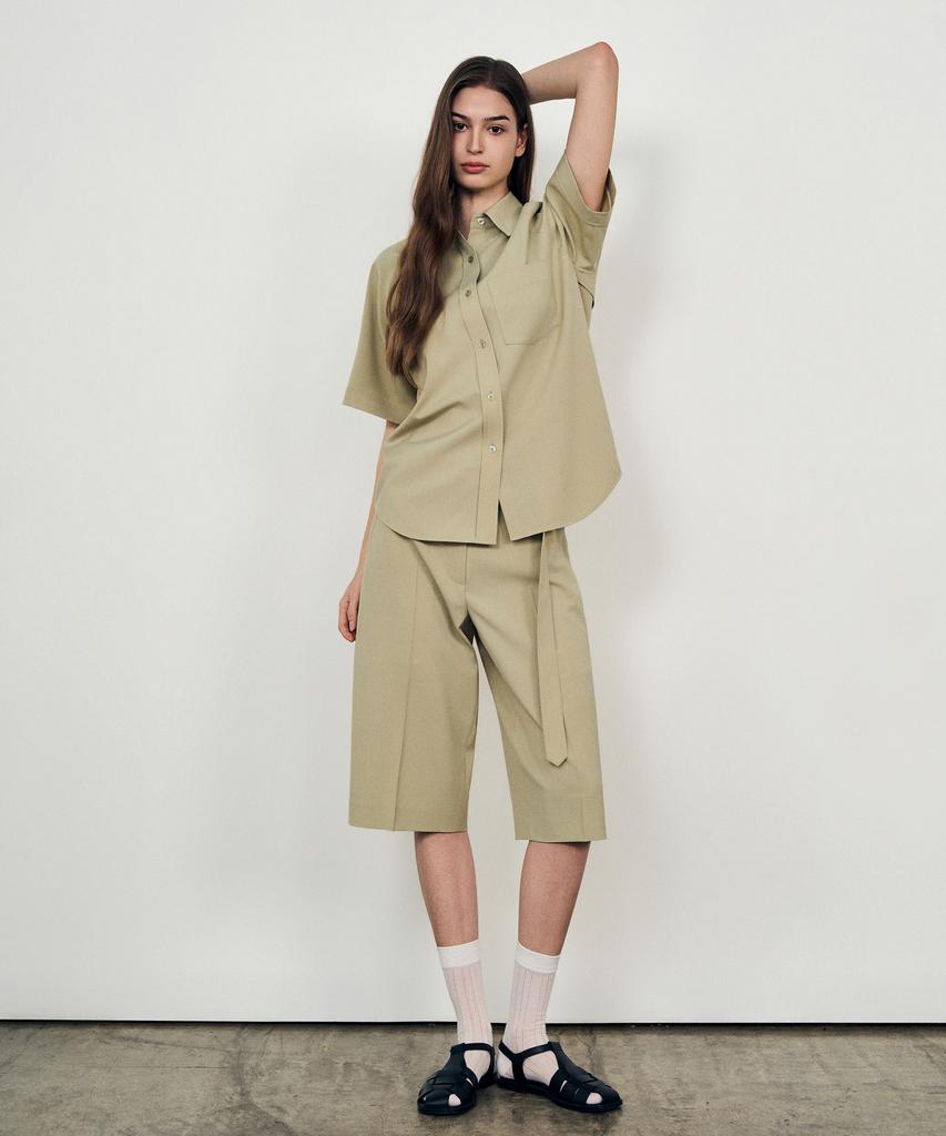 Laneonkyulleoseu Airy Belted Half Slacks_Light Khaki