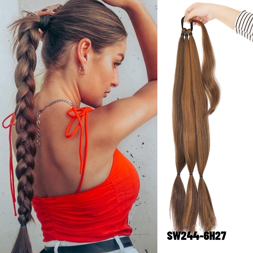 30inch With Rubber Band Long Ponytail Hair Extensions Braided Ponytail Synthetic Natural For Women Hairpiece Braids
