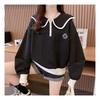Navava Women Lettering Embossed Sailor Collar Long Sleeve Sweatshirt Nt1986