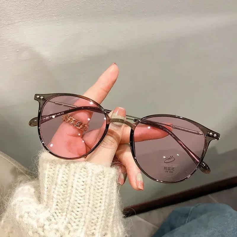 Vintage Luxury Light-sensitive Myopia Glasses Women Anti Blue Light Near Sight Glasses Round Frame Diopter Eyewear 0 To -4.0