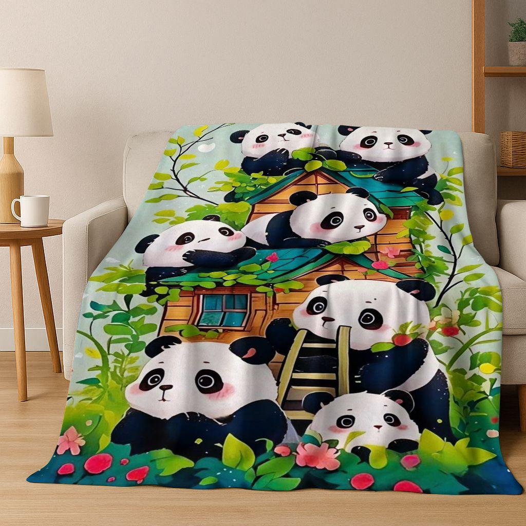 26 Style Dream Panda Cute Cartoon Art Flannel Blanket,Cozy Soft Throw Blanket for Home Bedroom Bed Sofa Picnic Cover Gift Kids
