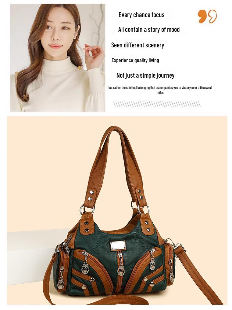 Women's Washed Soft Leather Crossbody & Shoulder Tote - Multifunctional, Casual, Trendy PU Bag
