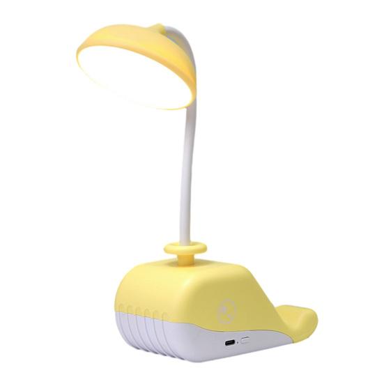 Cartoon Whale Night Light USB Type-C Fast Rechargeable Desk Lamp with Mobile Phone Holder Bendable Warm White Light Desk Light for Students