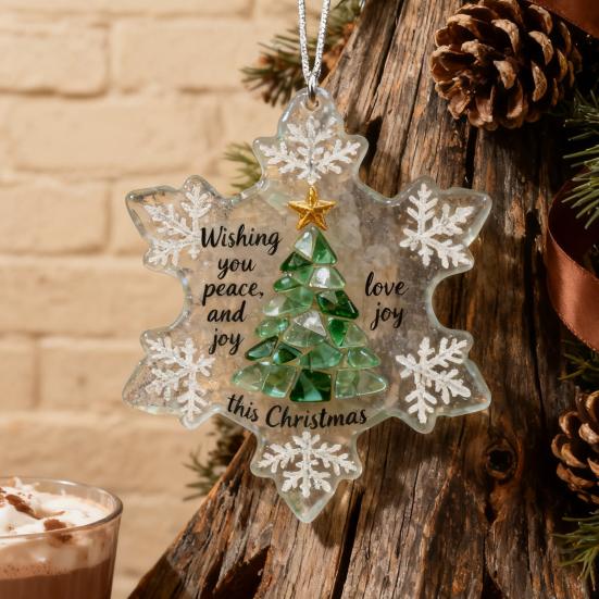 Snowflake-Shaped Sea Glass Christmas Tree Ornaments Coastal Inspired Seaglass Keepsake for Christmas Tree Hanging Decoration