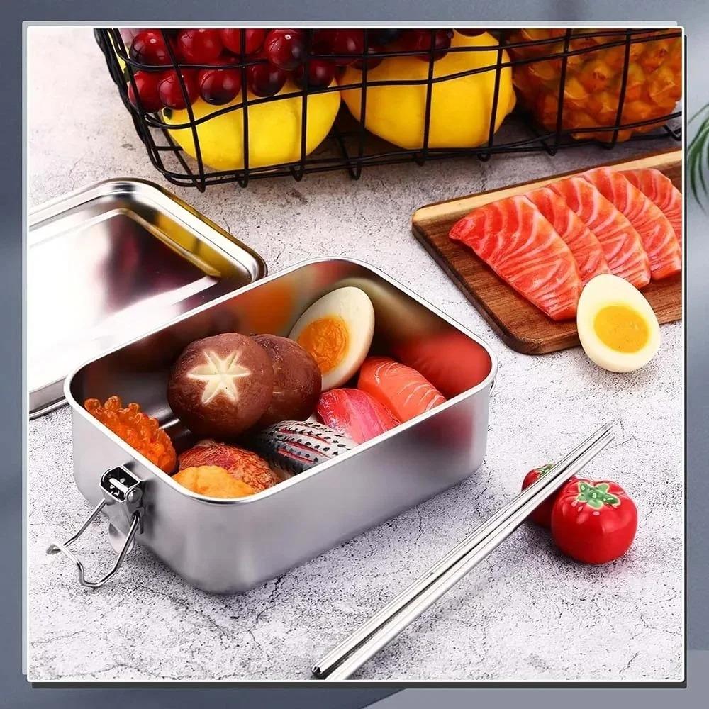 1200/2400ml Lunch Box 304 Stainless Steel Bento Box Metal Food Storage Container with Locking Clasp Suitable for Work and School
