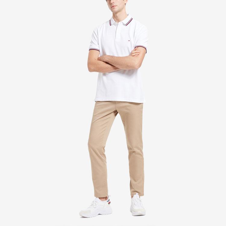 Tommy Hilfiger Golf Outfit American Vintage Classic Cotton Striped Decorative Polo Shirt Men Tops White C8178B2300112