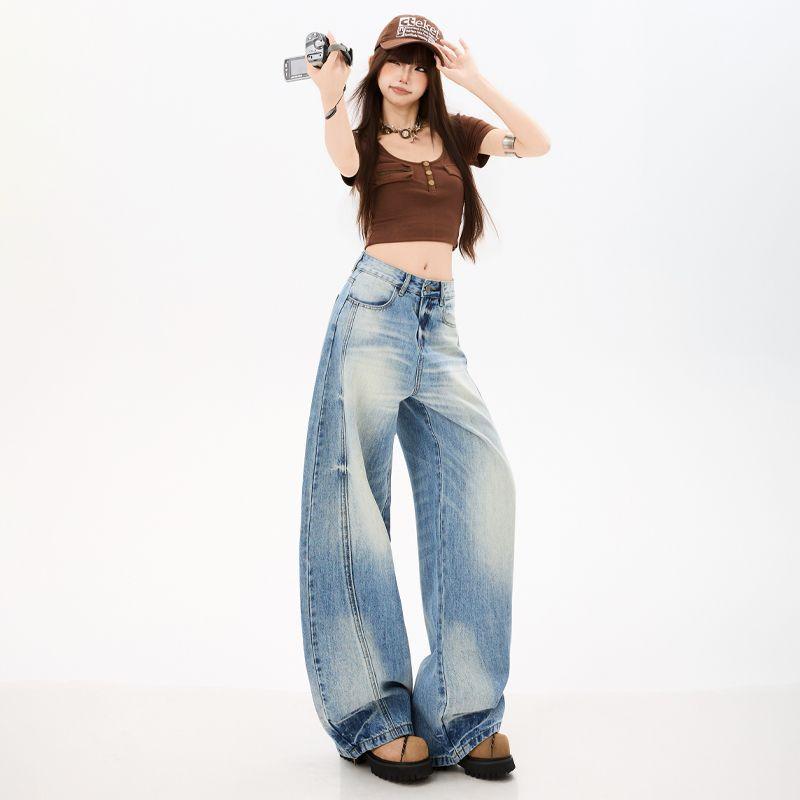 Spring Summer Trendy 3D Cat Whisker Soft Lyocell Micro Saber Cut Denim Pants For Ladies Casual Pants Oversize Denim Trousers