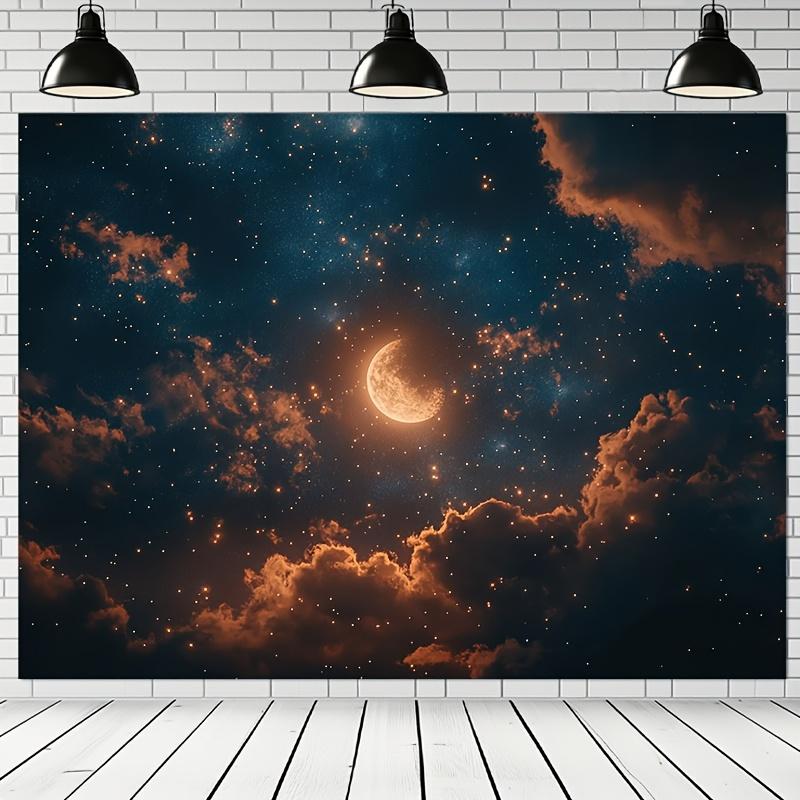 1pc Vintage Dreamy Starry Sky Moon Tapestry Wall Art Elegant Polyester Design for Living Room Bedroom Office Party Decor