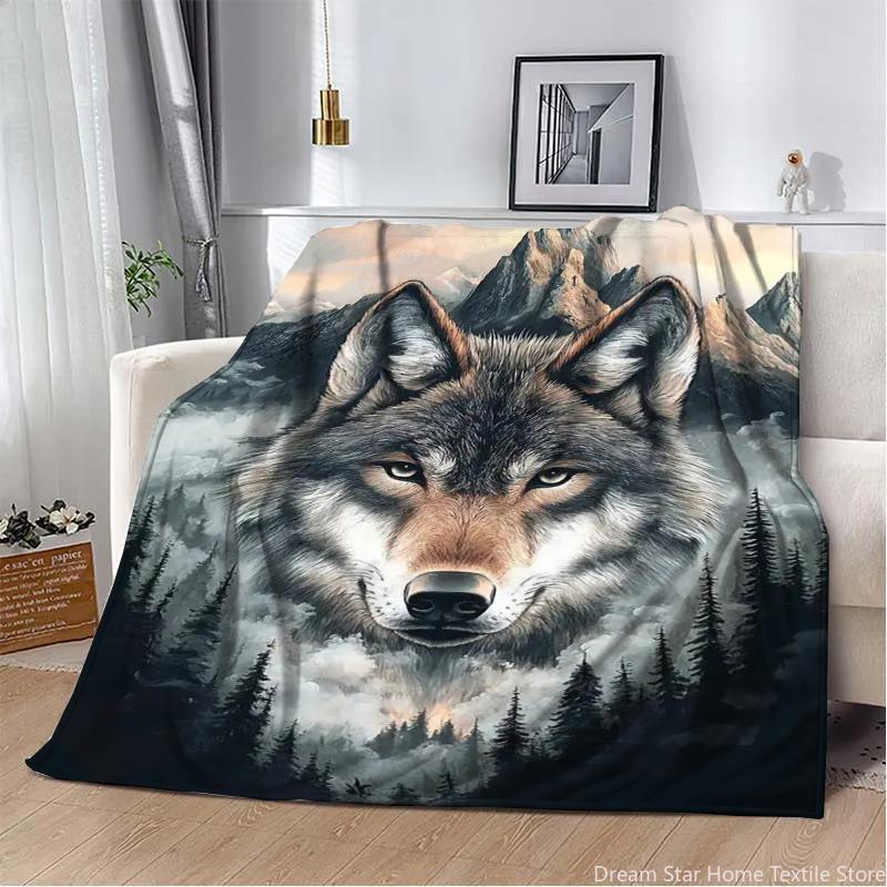 Couverture en Flanelle Animale Loup Mignon Dessin Animé Moelleuse pour Enfants et Adultes Couvre-lit Peluche pour Canapé Jeter Couverture de Déjeuner pour Canapé Lit