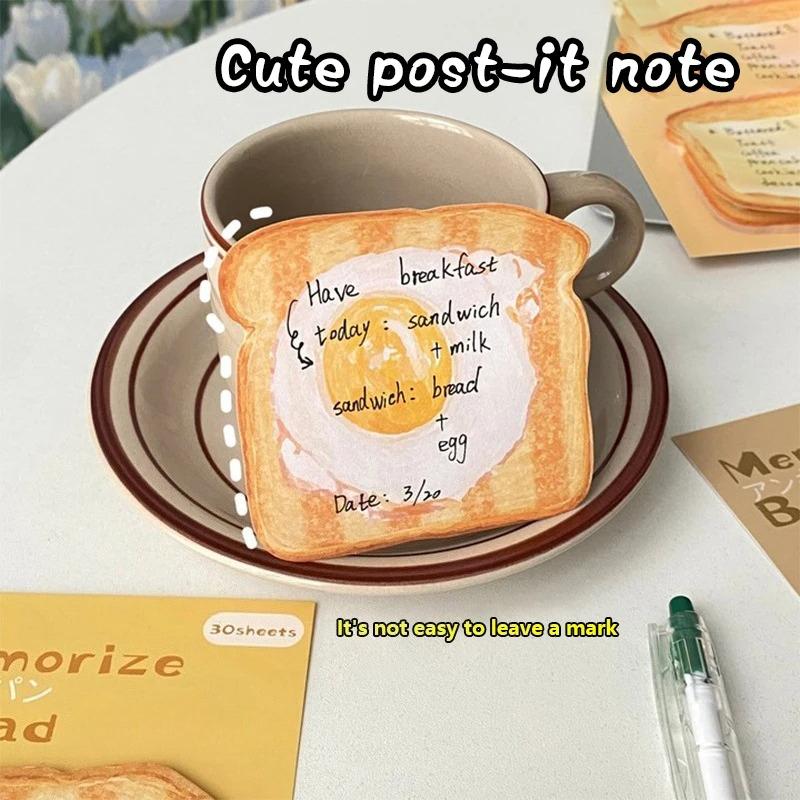 30 Stuks Uniek Toast Design Zelfklevend Plaknotitiepapier voor Handig Berichten Schrijven Studiebenodigdheden met Zelfklevend Plaknotitieboek