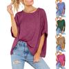 Women's Short Sleeve Dressy Solid Color Loose Top Summer Cute Fit Round Neck Loose Casual T-Shirt