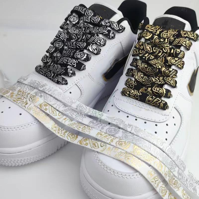 Gilding Flat Shoe Laces Cashew Flower Shoelaces for Sneakers Hand-painted Sports Casual Basketball Tennis Shoelace Shoestrings