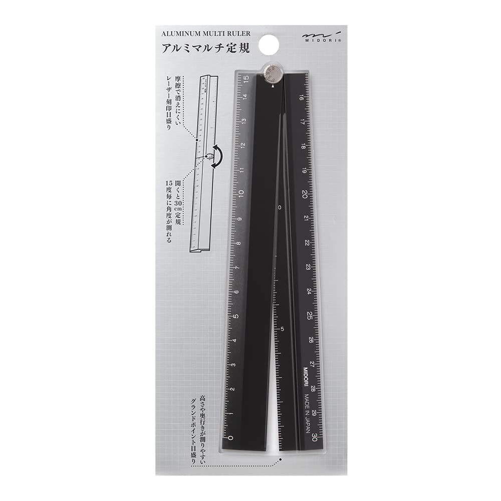 DESIGNPHIL Midori Aluminum Multi Ruler 30cm Black A 42286006 - Precise Measuring Tool