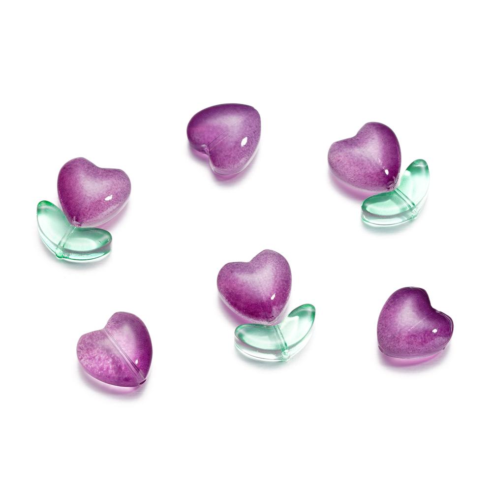 20Pcs/Lot 12*12.3mm Small Flowers Heart Leaves Glass Loose Beads for Jewelry Making Handmade DIY Bracelet Necklace Accessories