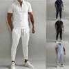 Spring and Summer Mens Sets Lapel Short-Sleeved Polo Shirt Sports Pants 2-Piece Suits for Men