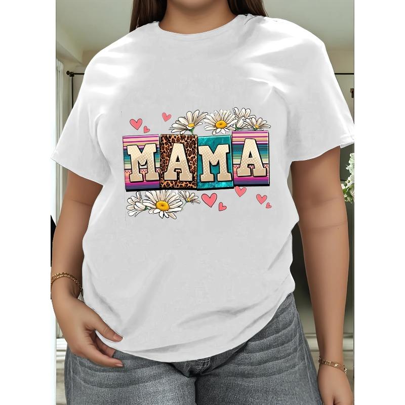 Tricou cu imprimeu Fericita Zi a Mamei pentru Femei Inimă Florală Alb-Negru Croială Largă Mânecă Scurtă Primăvară Vară Casual Top Grafic Mama
