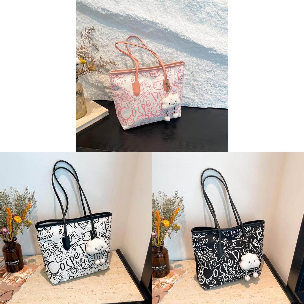 Street Style Canvas Tote Bag For Women With Large Capacity And Zipper Closure