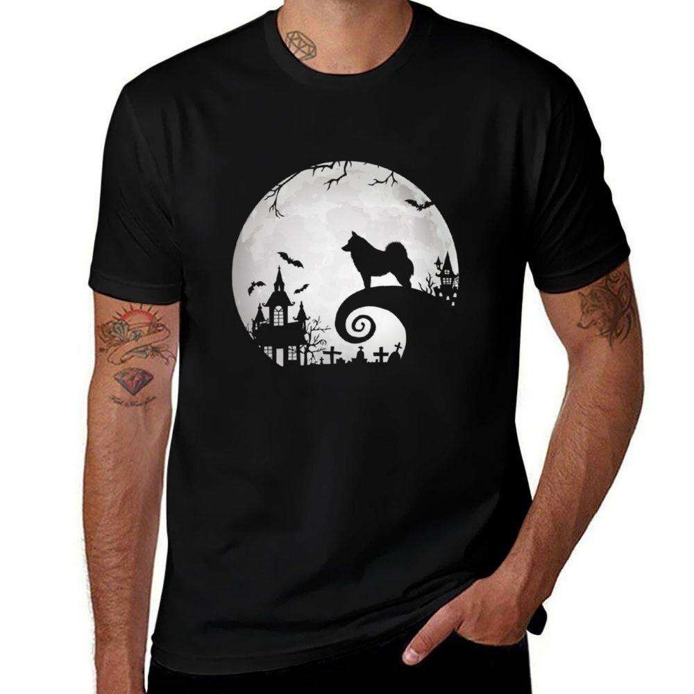 Schipperke Dog And Moon Halloween Funny Costume Schipperke Dog Lover T-Shirt Man T Shirts Cotton T-Shirt