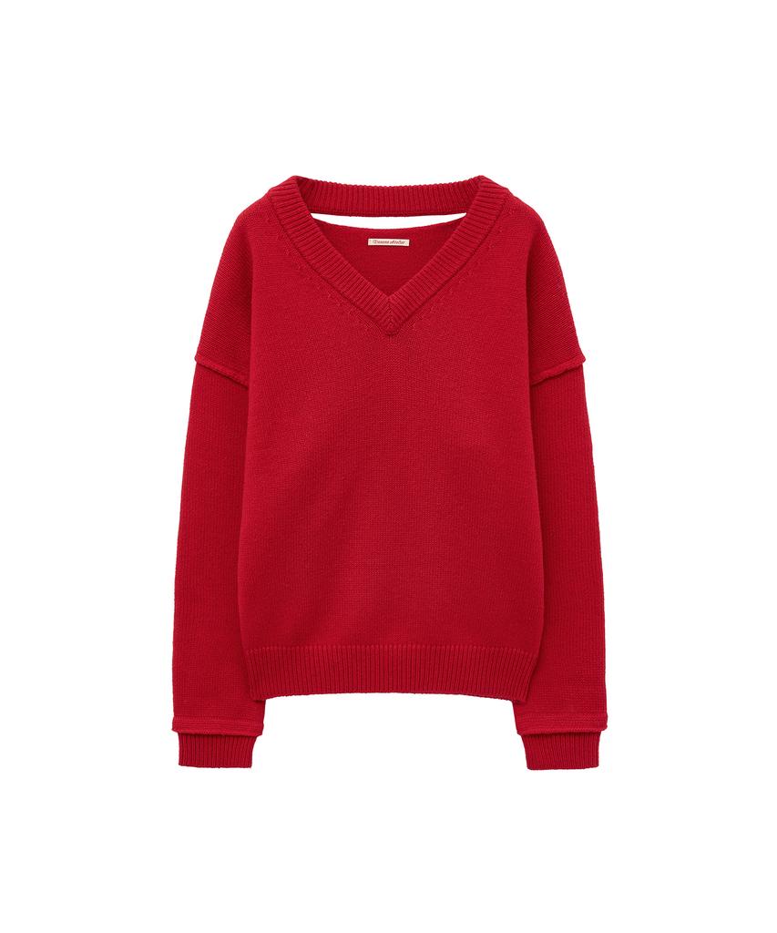 Banwonateullie Kn4266 Cutout V-Neck Knit_Red