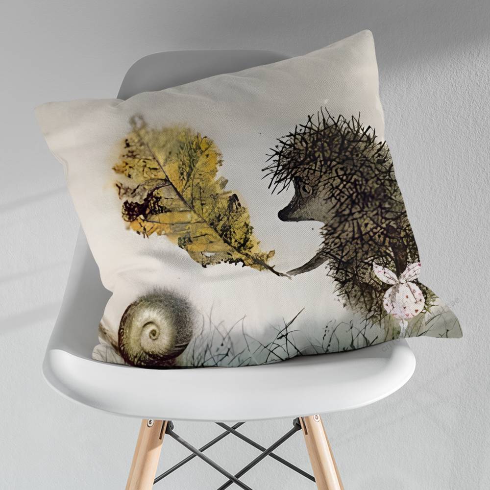 Retro Vintage Hedgehog Pillowcase for Sofa Room Office Decor Printing  Merchandise AllMatch Cushion Cover
