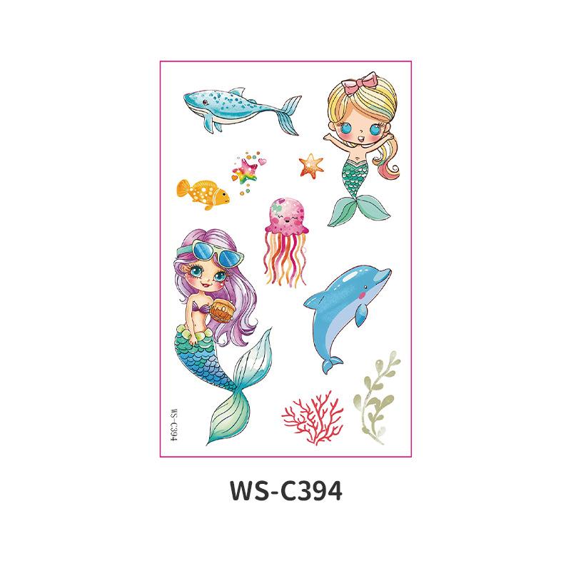Children's Cartoon Mermaid Tattoo Sticker Pink Princess Waterproof Cute Fun Disposable Bonus Sticker
