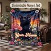 Starry Night Cat Garden Theme Throw Blanket Custom Name Text Personalized Blanket Soft Cozy Blanket for Home Sofa Bed