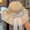 Elegant Lace Bow Sun Hat Breathable Straw Adjustable Beach Hat Lace Ruffle Sun Visor Hats Summer Beach