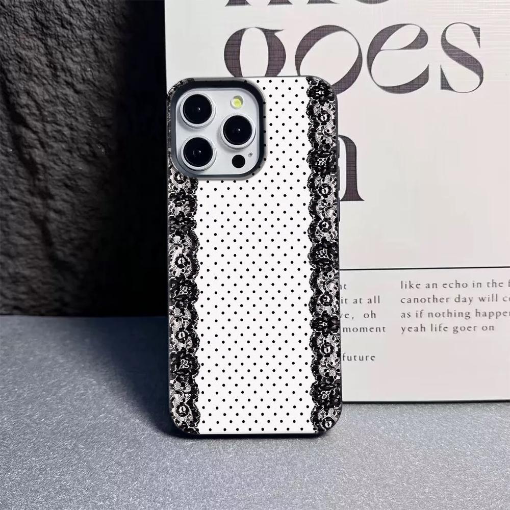 Black Lace Polka Dot Lichee leather pattern Phone Case For iPhone 17 16e 16 15 14 13 12 11 Air Pro Max Plus XR XSMax Shockproof