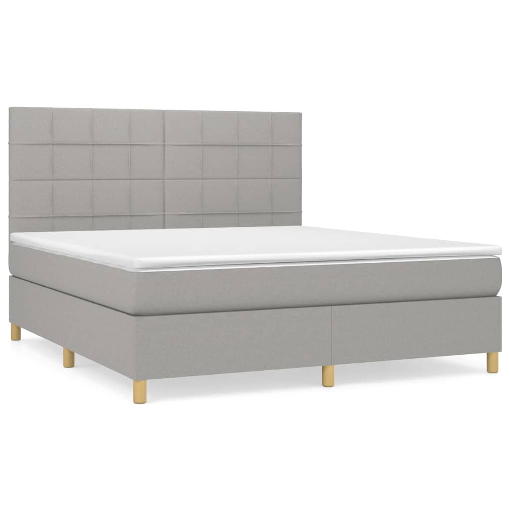 Box Spring Bed with Mattress Light Grey 160 X 200 Cm Fabric