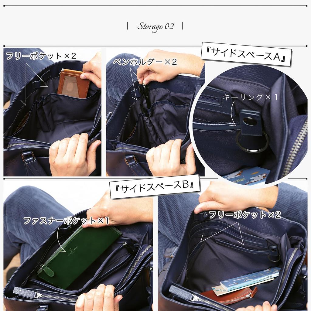 GetNavi Tote Genuine Large 12 Fits Perfect for Business or Day Trips RT1 [BLUE SINCERE] Magazine-Featured Bag, Leather, Men's, Capacity, Pockets,