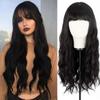 Long Wavy Black Wigs with Bangs Blond Brown Water Wave Synthetic Heat Resistant Fiber Wig for Women Daily Wear