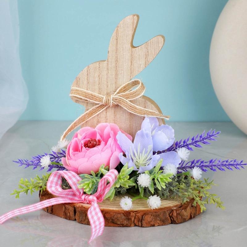Wooden Easter Rabbit Sculpture Animal Figurine Ornament Spring Home Decoration For Mantels Bookshelf Tabletop Display