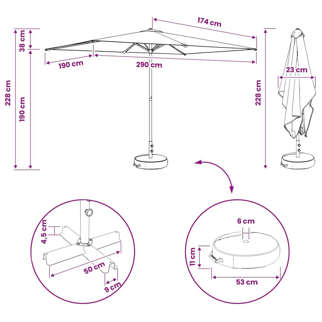 Garden Umbrella with Base 200 X 300 Cm Polyester Rectangular Taupe