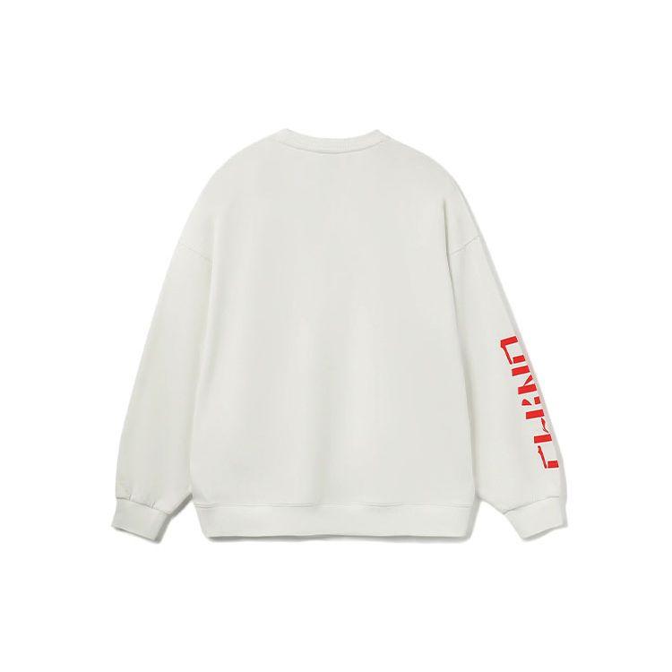 Li Ning Sports Lifestyle Series Letter Print Pullover Loose Round Neck Sweatshirt Unisex Sweatshirt White AWDRB78-1