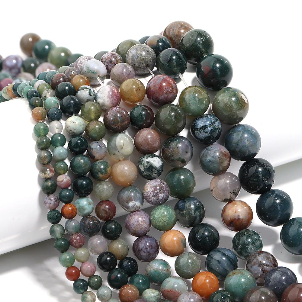 1 Strand Natural Stone Indian Agate Beads Round Genuine Stone Beading Loose Gemstone for DIY Bracelet Necklace  Jewelry Making