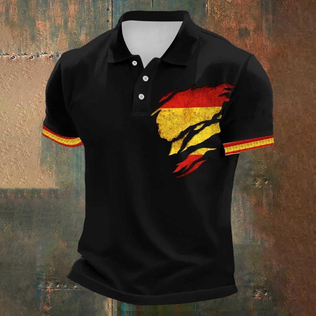 Férfi Klasszikus Póló Focimez Spanyol ihletésű Design Labdarúgó Ruházat Rövid Ujjú Gombos Galléros Felső Sportoláshoz és Alkalmi Viselethez