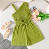 Girls' Fashionable Green Jumpsuit: Spring/Summer Children's Resort-Style Strapless Waist-Cinched Jumpsuit